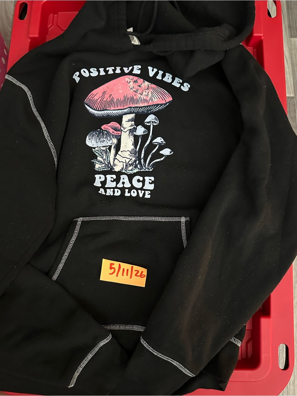 Positive Vibes Peace and Love Black Graphic Crew Hoodie